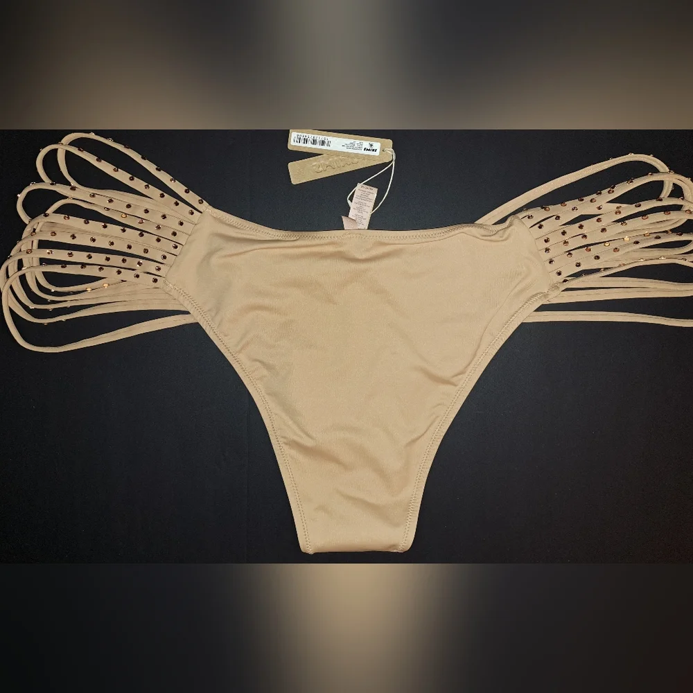 ⛱️NWT SKIMS 2 Piece High neck top Rhinestone Swim Strappy Bikini Nude OCHRE 4X